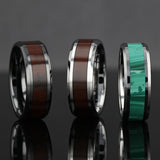 Tungsten Wedding band with beveled edges and malachite inlay