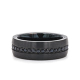 Black Tungsten men's wedding ring with an eternity of black sapphires, brushed...