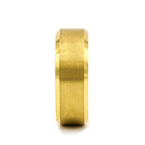 Gold Plated Tungsten men's wedding band with brushed center and beveled edges.