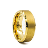 Gold Plated Tungsten men's wedding band with brushed center and beveled edges.
