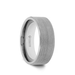 Tungsten flat men's wedding ring with brushed finish. Tungsten rings are one of the heaviest, most durable, scratch-resistant and affordable metals available. Perfect for the man with a heavy-duty career.