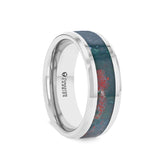 Tungsten men's wedding ring with bloodstone inlay and beveled edges