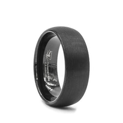 Black Tungsten Carbide domed men's wedding ring with brushed finish. 