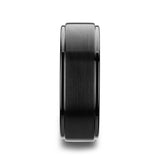 Tungsten Carbide flat wedding ring with raised brushed center and polished edges