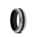 Gunmetal Tungsten men's wedding ring with black sapphires and brushed finish