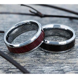 Tungsten Carbide ring with purpleheart wood inlay and polished edges
