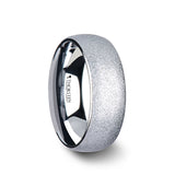 Tungsten Carbide domed men's wedding ring with sandblasted crystalline finish