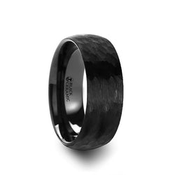Black Ceramic domed wedding ring with hammered finish