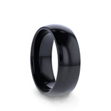 Black Tungsten men's wedding ring domed design and polished finish. 