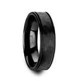 Ceramic wedding ring with dual offset grooves and hammered finish