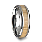 Tungsten Carbide polished finish men’s wedding band with ash wood inlay