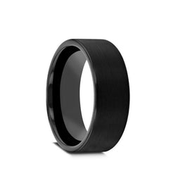 Black Zirconium flat men's wedding ring with brushed finish.