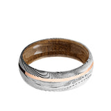 Tightweave Damascus domed men's wedding band with 1mm off center 14K solid...