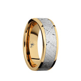 14K Gold men's wedding band with 5mm of meteorite inlay and polished,...