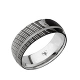 Damascus Steel domed men's wedding band with an off-center silver groove in...