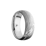 Damascus Steel domed men's wedding band with an off-center silver groove in...