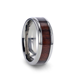 Titanium men's wedding ring with rosewood inlay and beveled edges