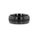 Black Titanium men's wedding ring with brushed finish and black sapphires.