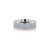 Titanium wedding ring with white carbon fiber inlay and beveled edges