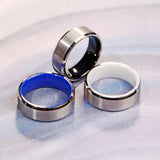 White Tungsten Wedding Ring with Brushed Center and Blue Interior