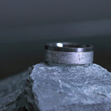 Black Zirconium flat men's wedding band with 5mm of meteorite inlay and...