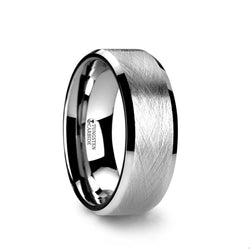 Tungsten Carbide men's wedding ring with wire brushed finish and beveled edges