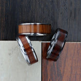 Tungsten Carbide ring with flat carpathian wood inlay and polished edges