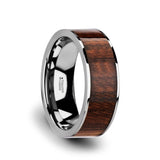 Tungsten Carbide men's flat wedding ring with carpathian wood inlay and polished...