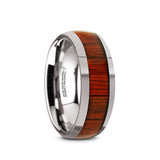 Tungsten Carbide domed men's wedding ring with padauk wood inlay and polished...