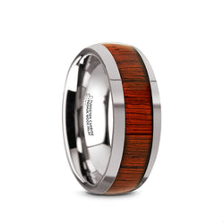 Tungsten Carbide domed men's wedding ring with padauk wood inlay and polished edges
