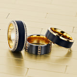 10K Yellow Gold Wedding Ring, Polished Beveled Edges, Lava Inlay and set...