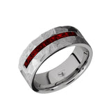 Titanium flat men's wedding band with a channel of 9 square cut...