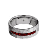 Titanium flat men's wedding band with a channel of 9 square cut...