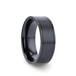 Black Titanium men's wedding ring with brushed center and polished edges.