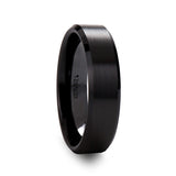 Black Ceramic wedding ring with brushed finish and beveled edges