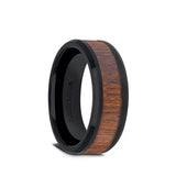 Black Ceramic men's wedding ring with black walnut wood inlay and beveled...