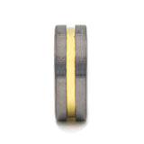 Tungsten Carbide pipe cut men's wedding ring with brushed finished and yellow...